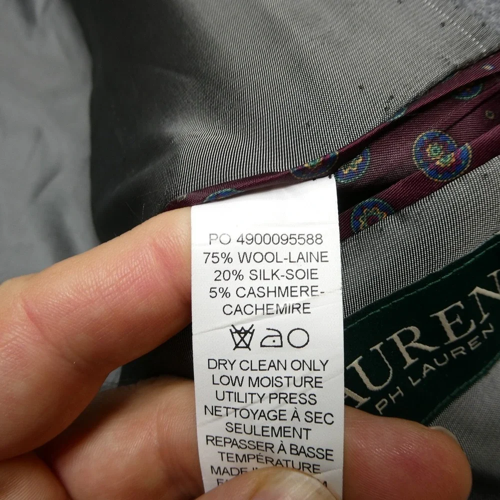 Lauren Ralph Lauren Blazer Mens 46R Gray Wool Silk‎ Cashmere Sport Coat Jacket